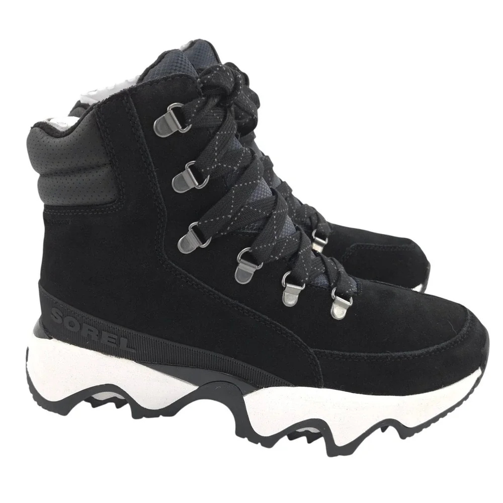 Sorel Kinetic Impact Conquest Plus Boots Women 8 Black White Waterproof Snow NEW